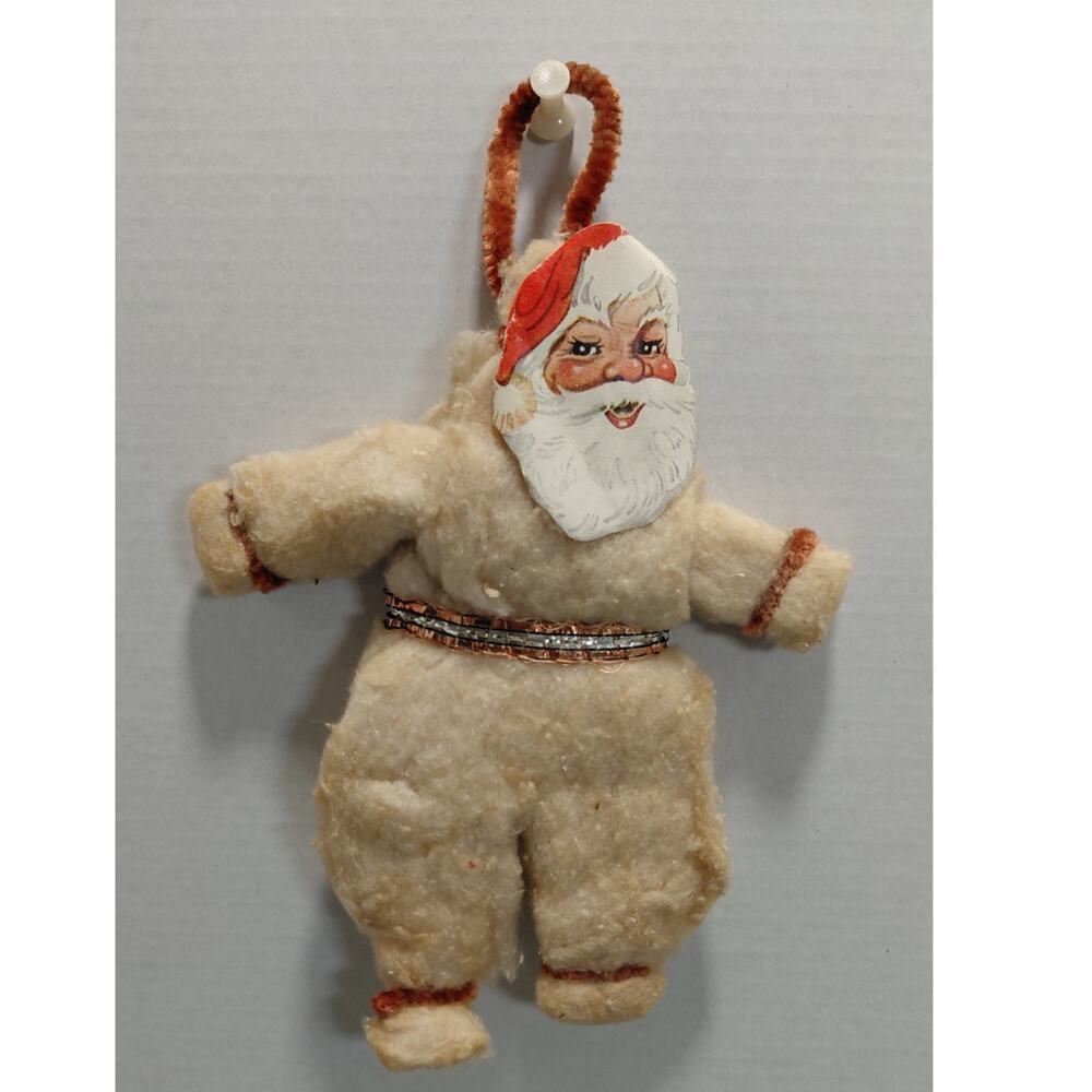 Rare Antique Christmas Ornament Spun Cotton Batting Santa Claus Die Cut Face